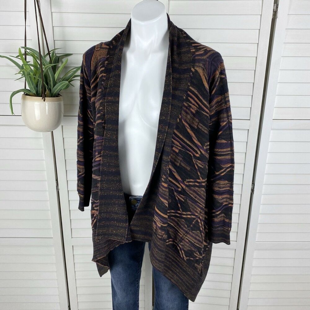 Soft Surroundings Where Time Stops Cardigan Sweater Open Drape Geometric Size XS
